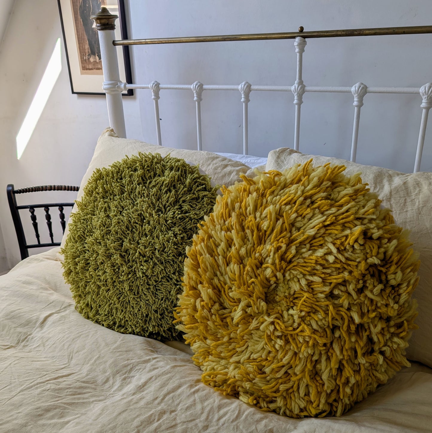 Green pure wool fluffy cushion