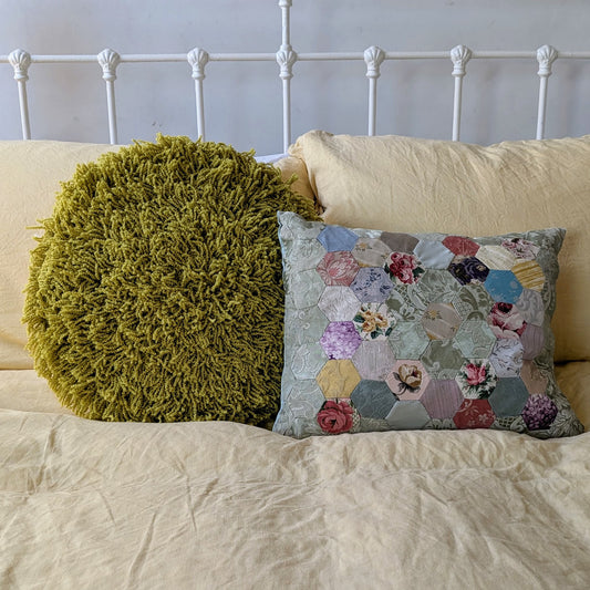 Green pure wool fluffy cushion