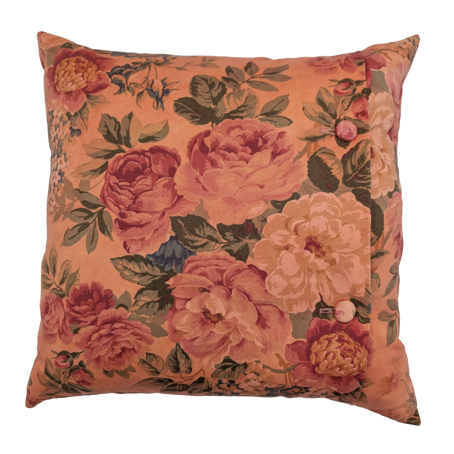 Pink floral cushion dyed with orange madder