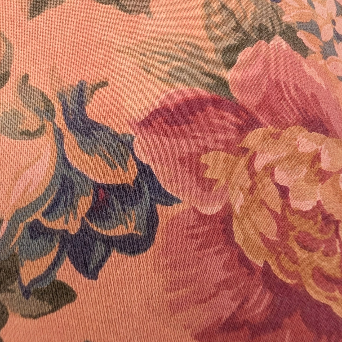 Pink floral cushion dyed with orange madder