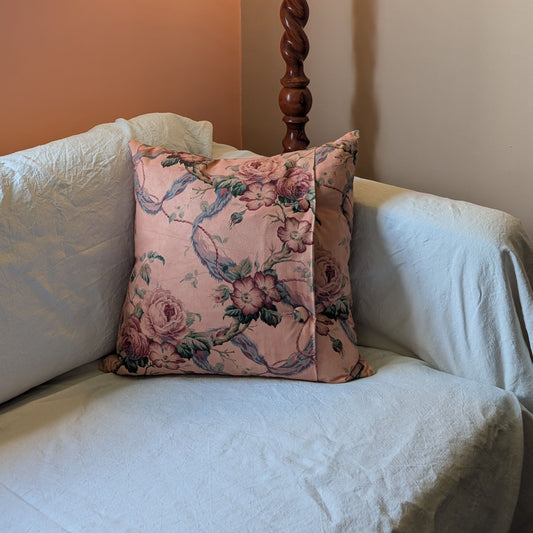 Pink floral cushion dyed with madder