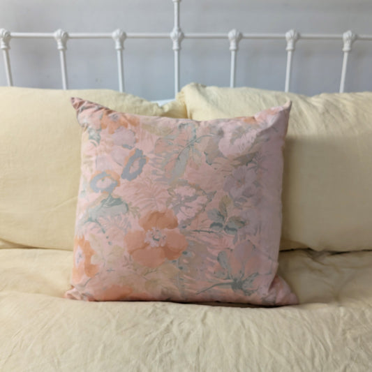 Peach floral cushion dyed with orange madder