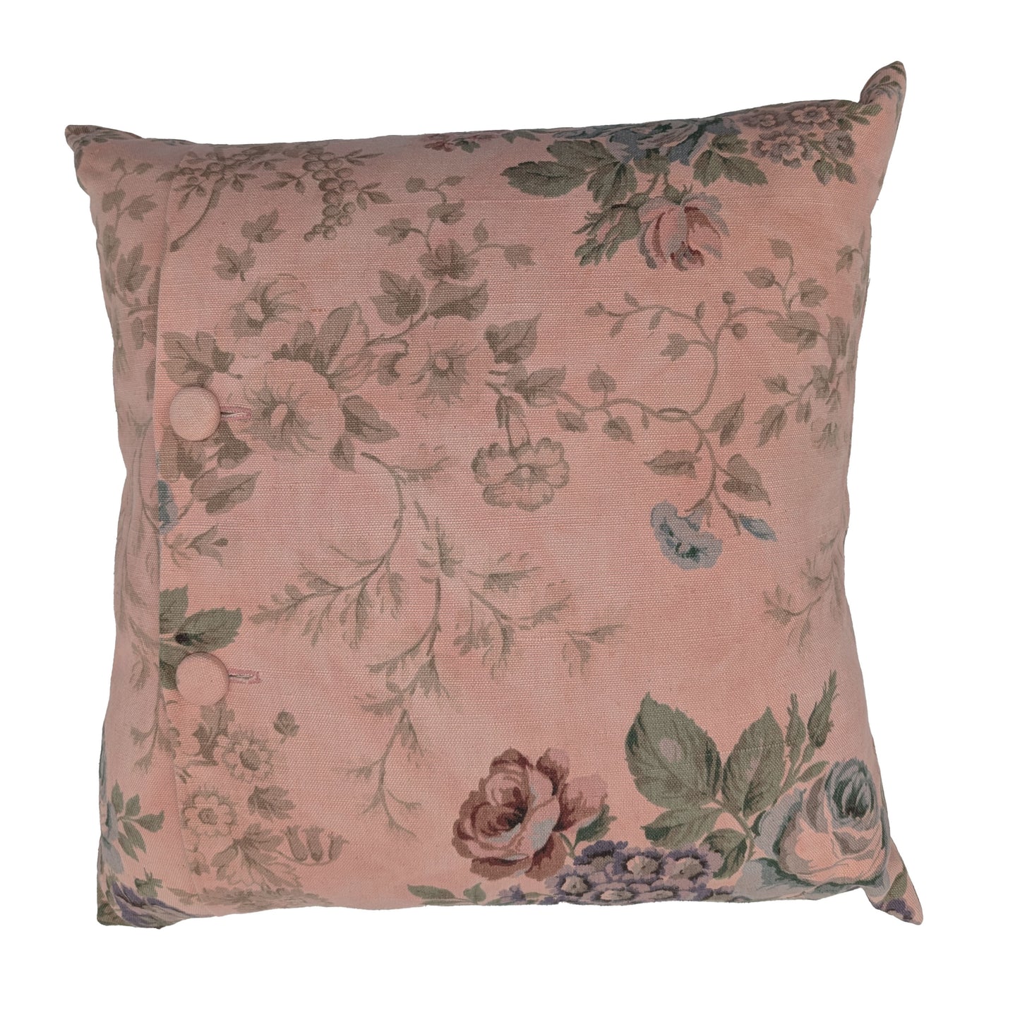 Pink floral linen cushion dyed with madder