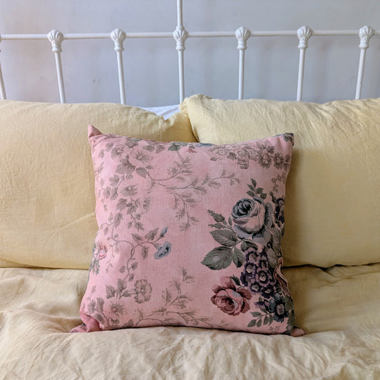 Pink floral linen cushion dyed with madder