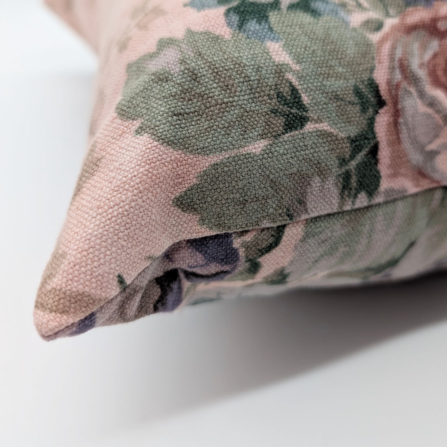 Pink floral linen cushion dyed with madder