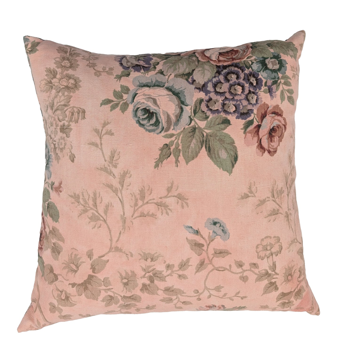 Pink floral linen cushion dyed with madder