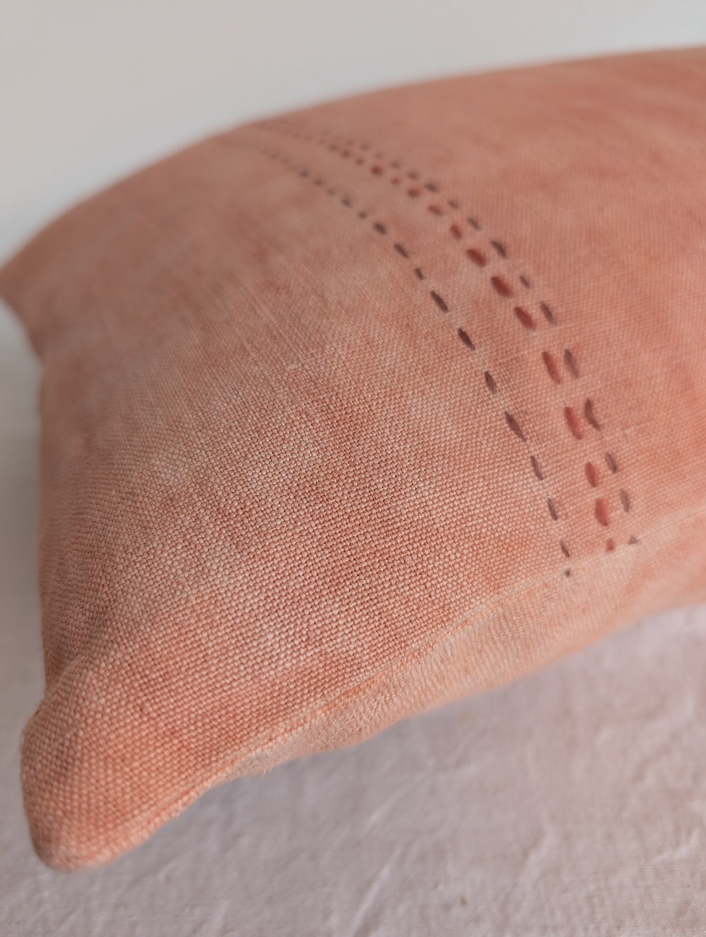 Aged Terracotta Linen Cushion with Sashiko Stitching (44 x 36cm)