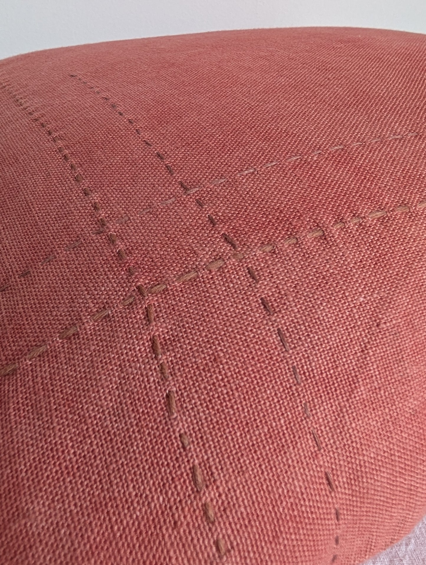 Terracotta Linen Cushion with Sashiko Stitching – Madder Dyed (45cm)
