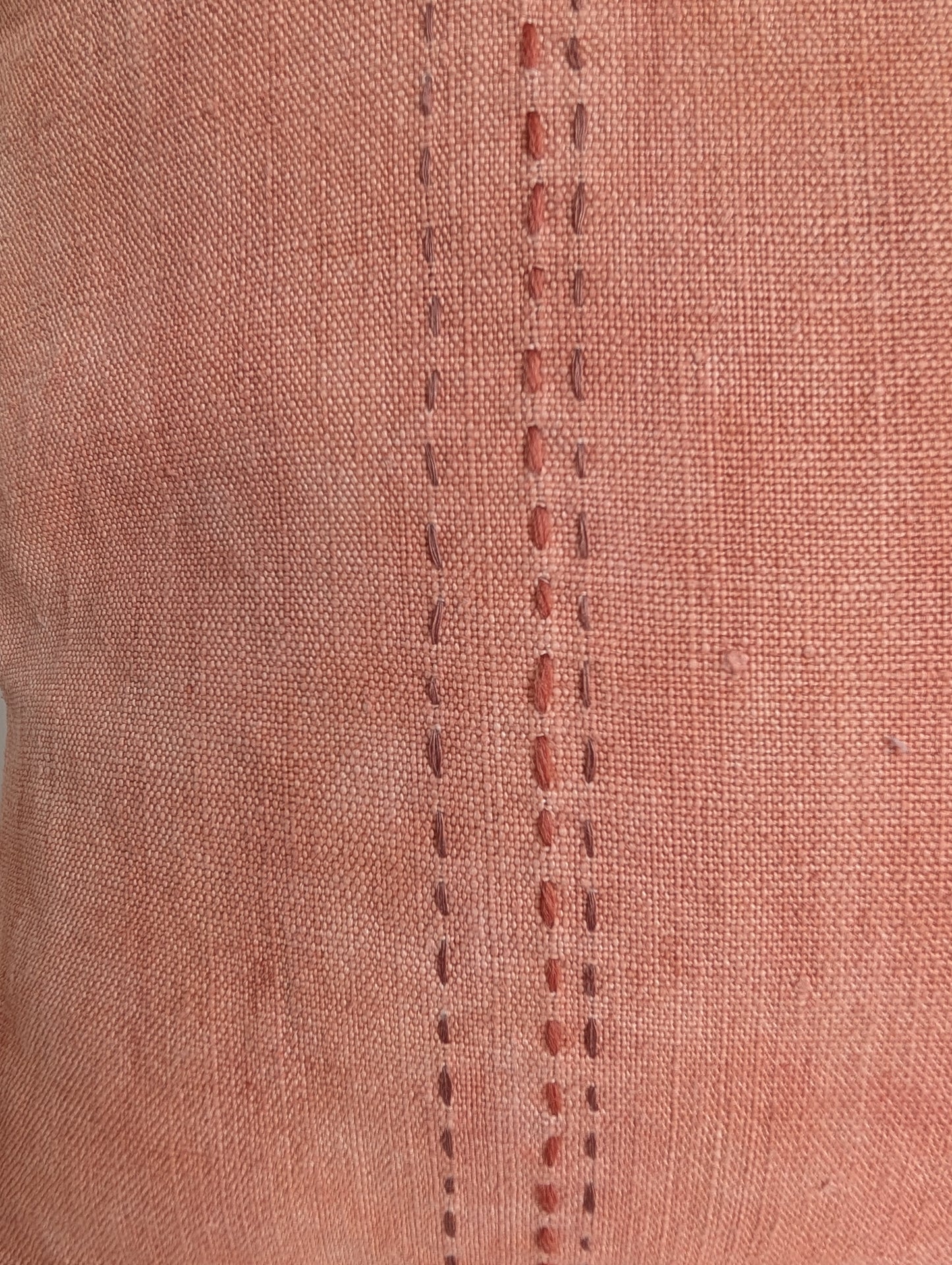 Aged Terracotta Linen Cushion with Sashiko Stitching (44 x 36cm)