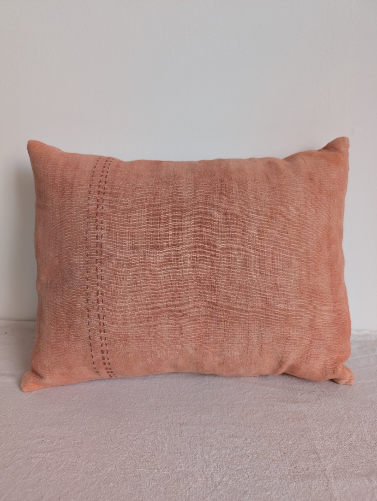 Aged Terracotta Linen Cushion with Sashiko Stitching (44 x 36cm)