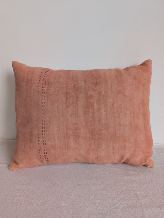 Aged Terracotta Linen Cushion with Sashiko Stitching (44 x 36cm)