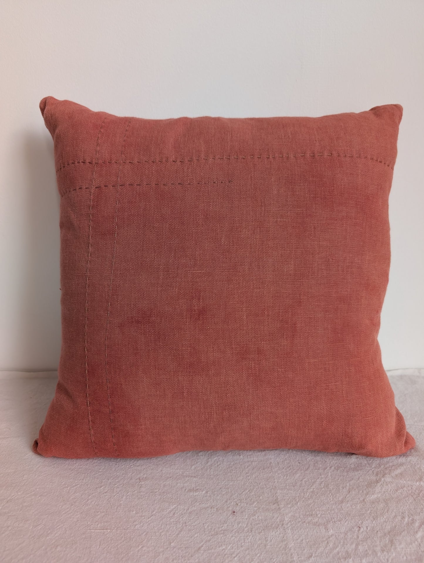 Terracotta Linen Cushion with Sashiko Stitching – Madder Dyed (45cm)