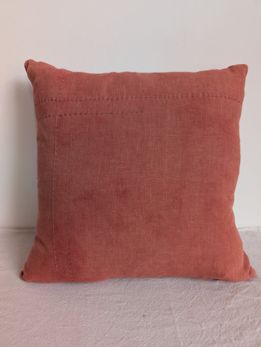 Terracotta Linen Cushion with Sashiko Stitching – Madder Dyed (45cm)