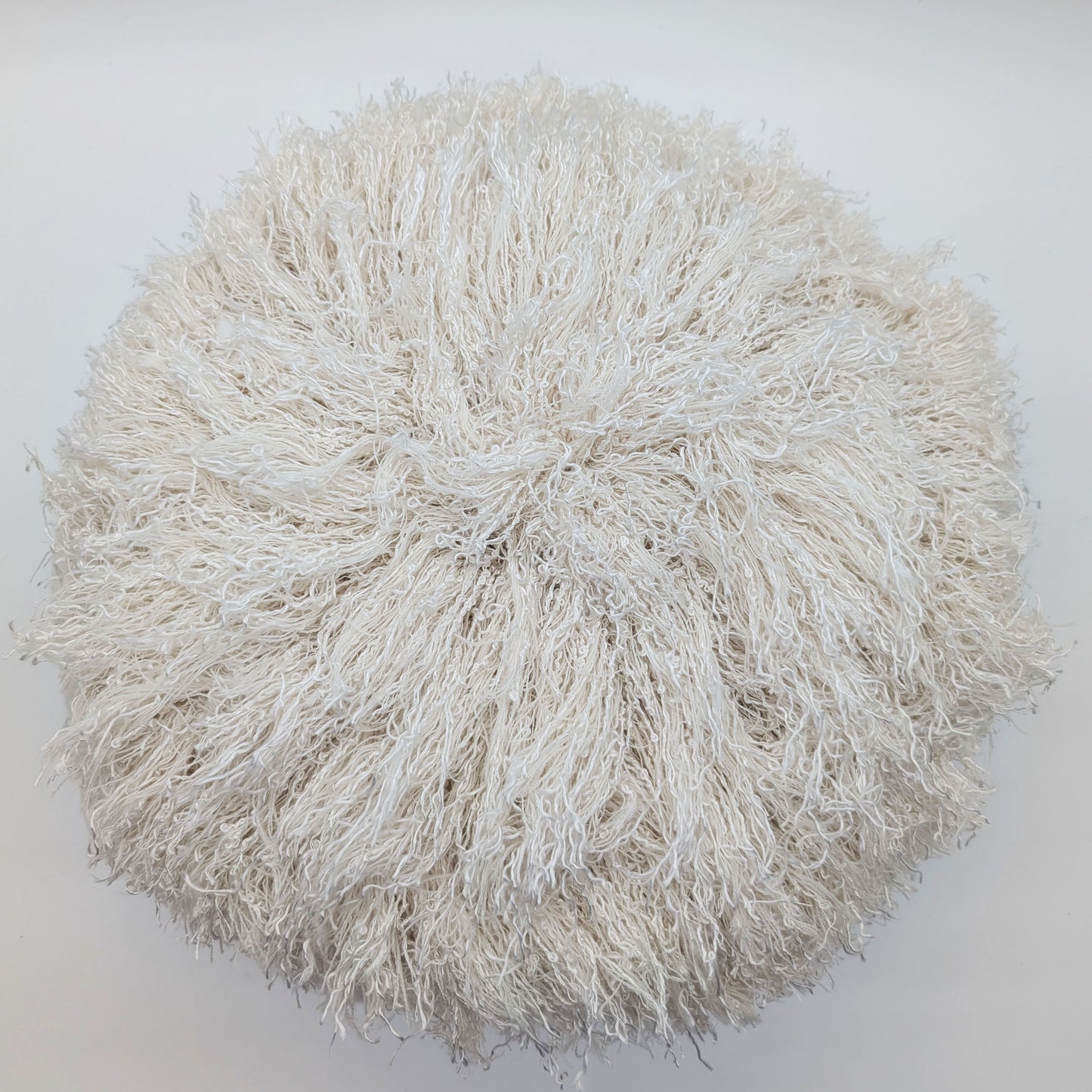 White round wool fluffy cushion