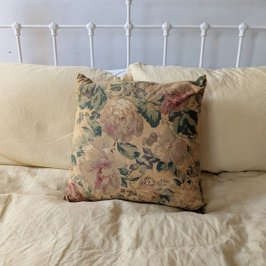 Yellow floral cushion dyed with pomegranate